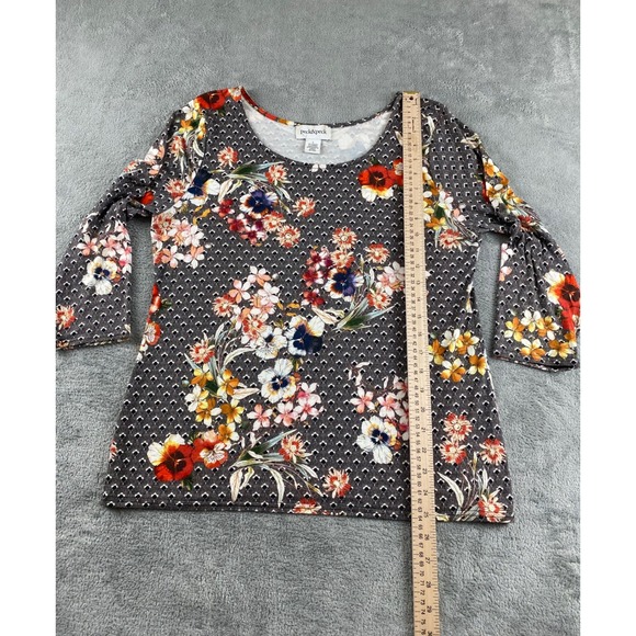 Peck & Peck Women's Size L Floral Print 3/4 Sleeve Top Viscose Spandex Gray - Picture 5 of 7